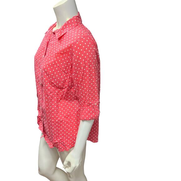 Talbots 1X Pink Polka Dot Button-Down Shirt - Excellent Condition - Picture 4 of 10